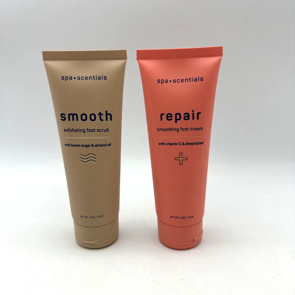 Spa Scentials Exfoliating Foot Scrub & Repair Foot Cream Set Dry Feet 4 oz Each